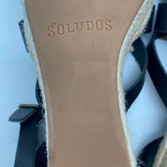 Soludos Women's Charlotte Leather Wedge Espadrille Sandal Black‎ Tan Size 8.5 - Picture 9 of 11